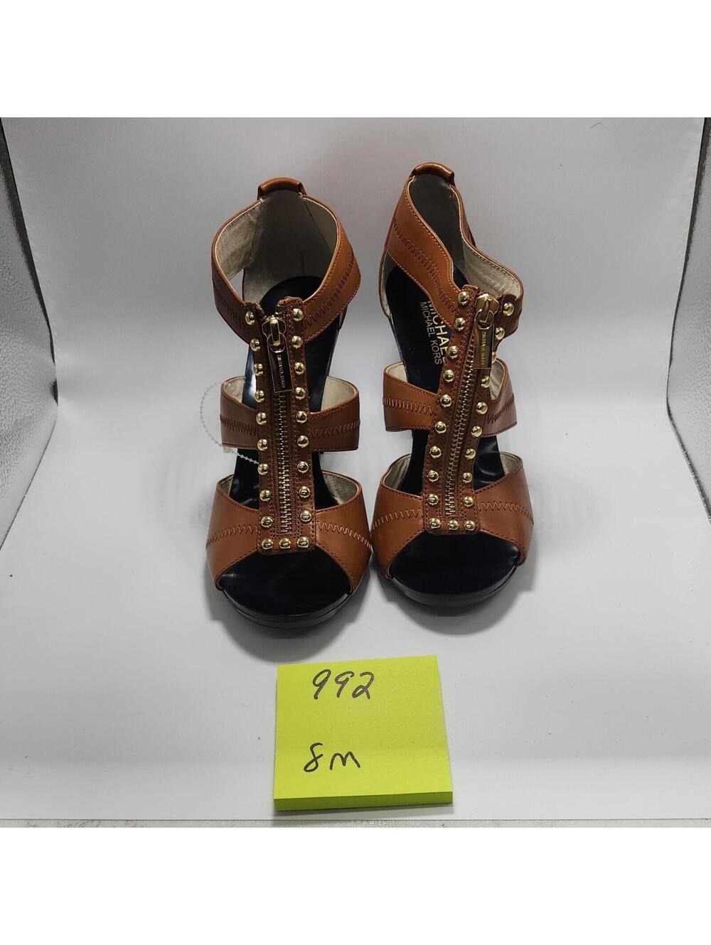 MICHAEL Michael Kors Women’s Leather Strappy Open Toe Zip Studded Brown 8M - Picture 2 of 5